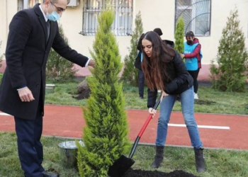 Leyla Əliyeva Bakıda abadlaşdırılan daha bir həyətin açılışını edib, ağac əkib - Fotolar