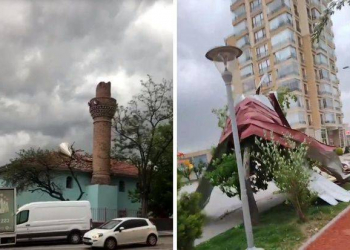 Ankarada fırtına: Məscidlərin minarələri dağıldı - Video