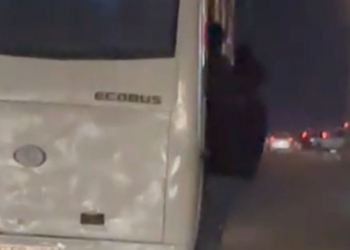 Bakıda sərnişin avtobusunda təhlükəli anlar - Video