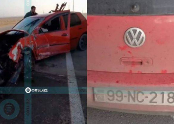 Bakıda ağır qəza: Minik avtomobili beton dayağa çırpıldı - Video